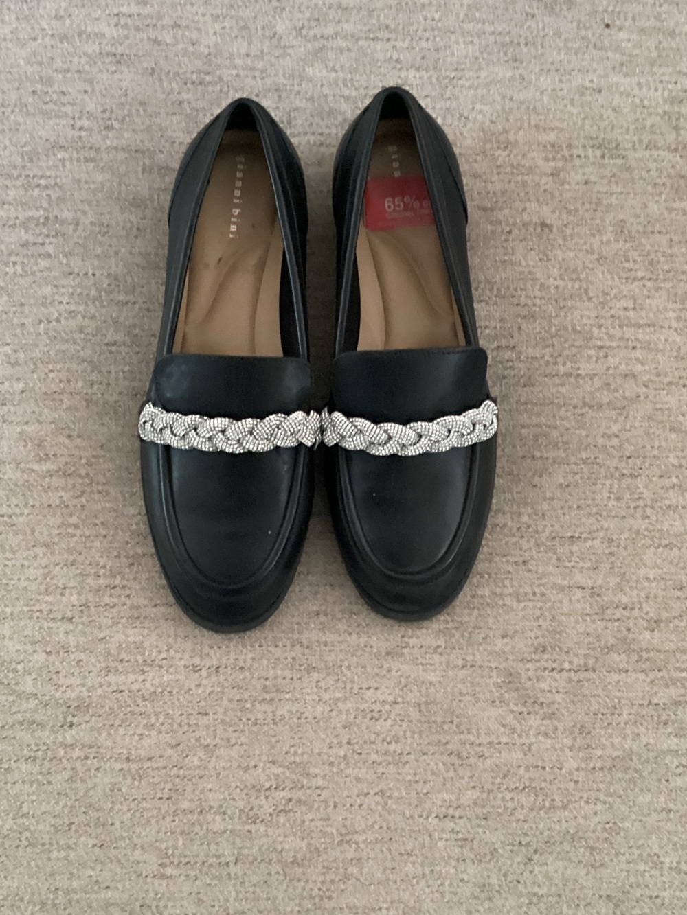 Black Kids Loafers with Silver Braided Accent